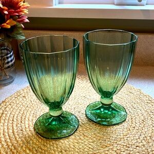 (2) Villeroy & Boch My Garden Green Ice Tea Glasses/Goblets (Signed)